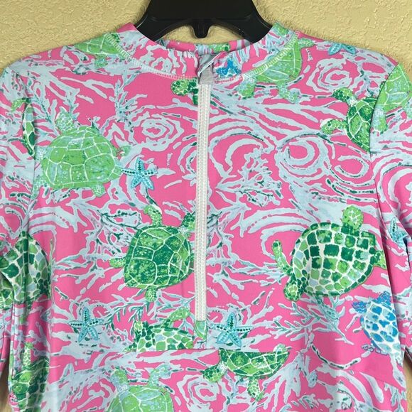 Banana Boat UPF 50+ dress pink green turtle starfish long sleeves beach coverup - Picture 3 of 10